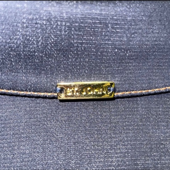 St John Sport Denim Jacket Suede Cuff Satin Trim Size Large Blue Navy - Picture 8 of 8